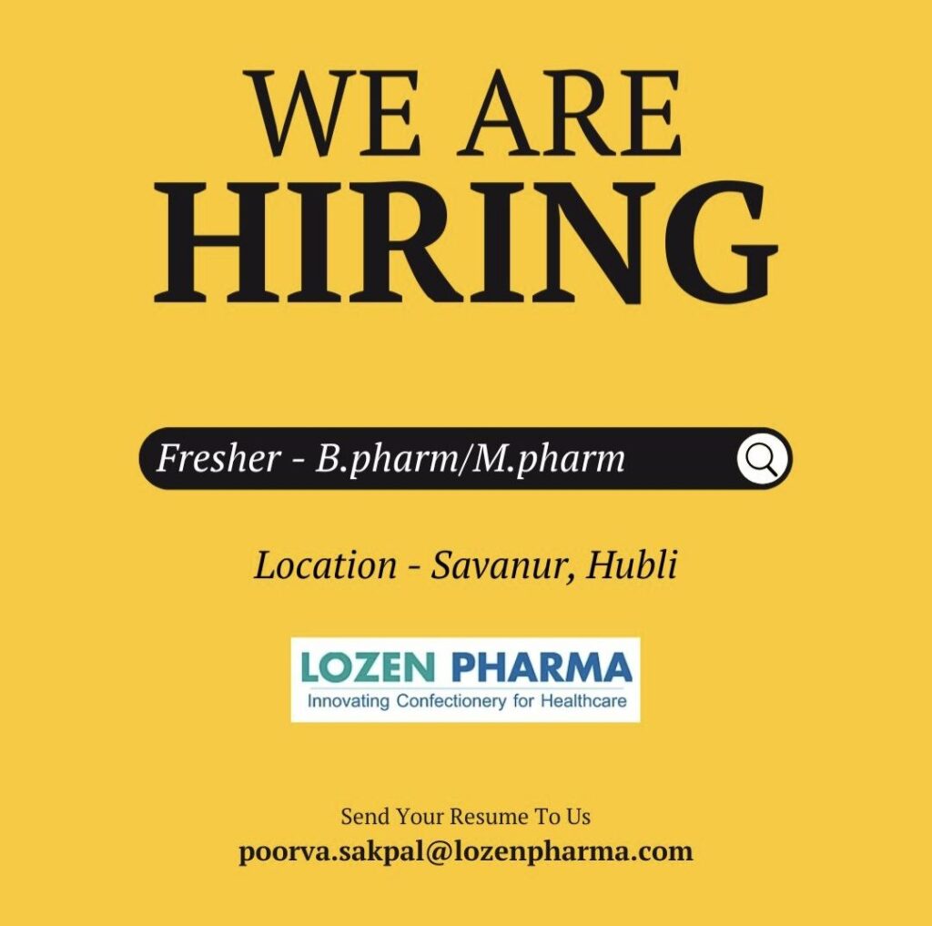 Lozen Pharma Hiring B.Pharm & M.Pharm Freshers in Hubli