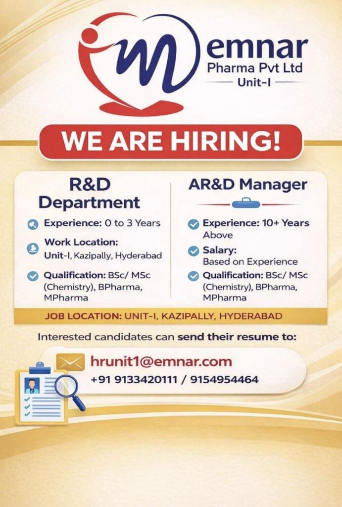 Emnar Pharma Hiring Freshers & Experienced Candidates
