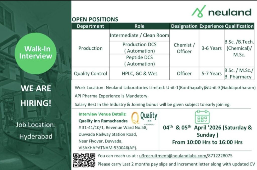 Neuland Laboratories Walk-In Drive for Production & Quality Control Department 