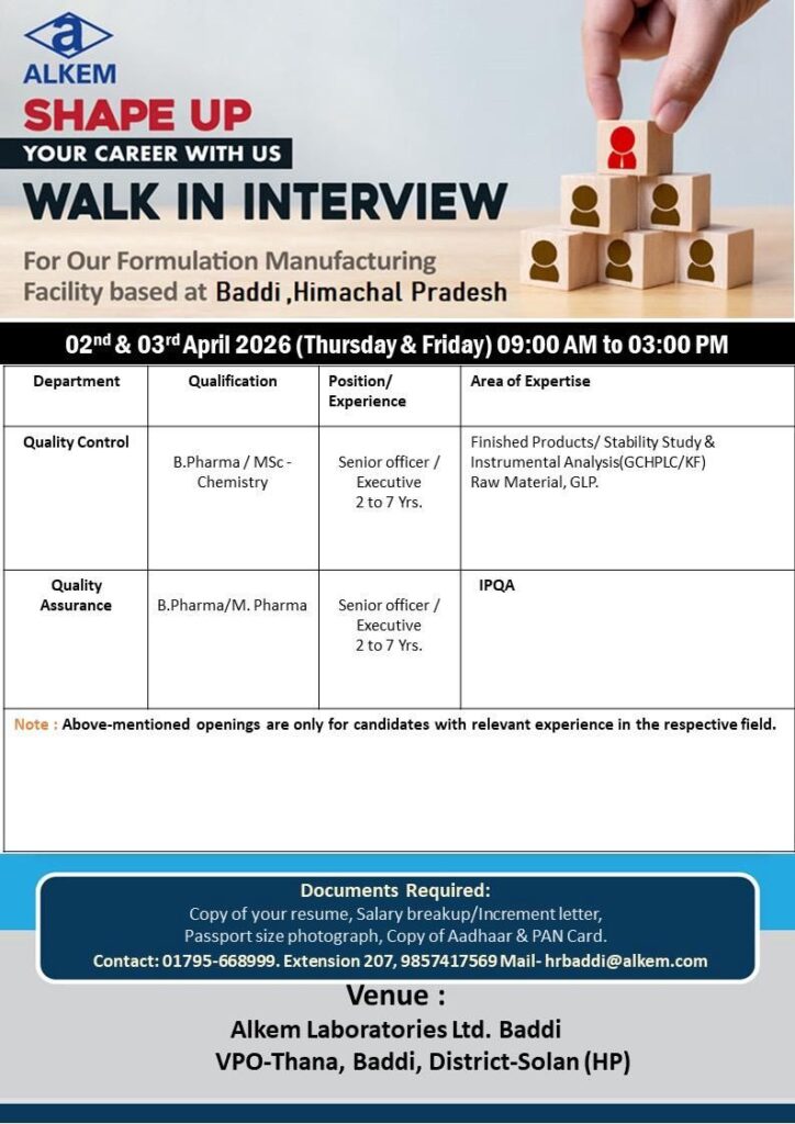 Alkem Laboratories Walk-In Interview 2026