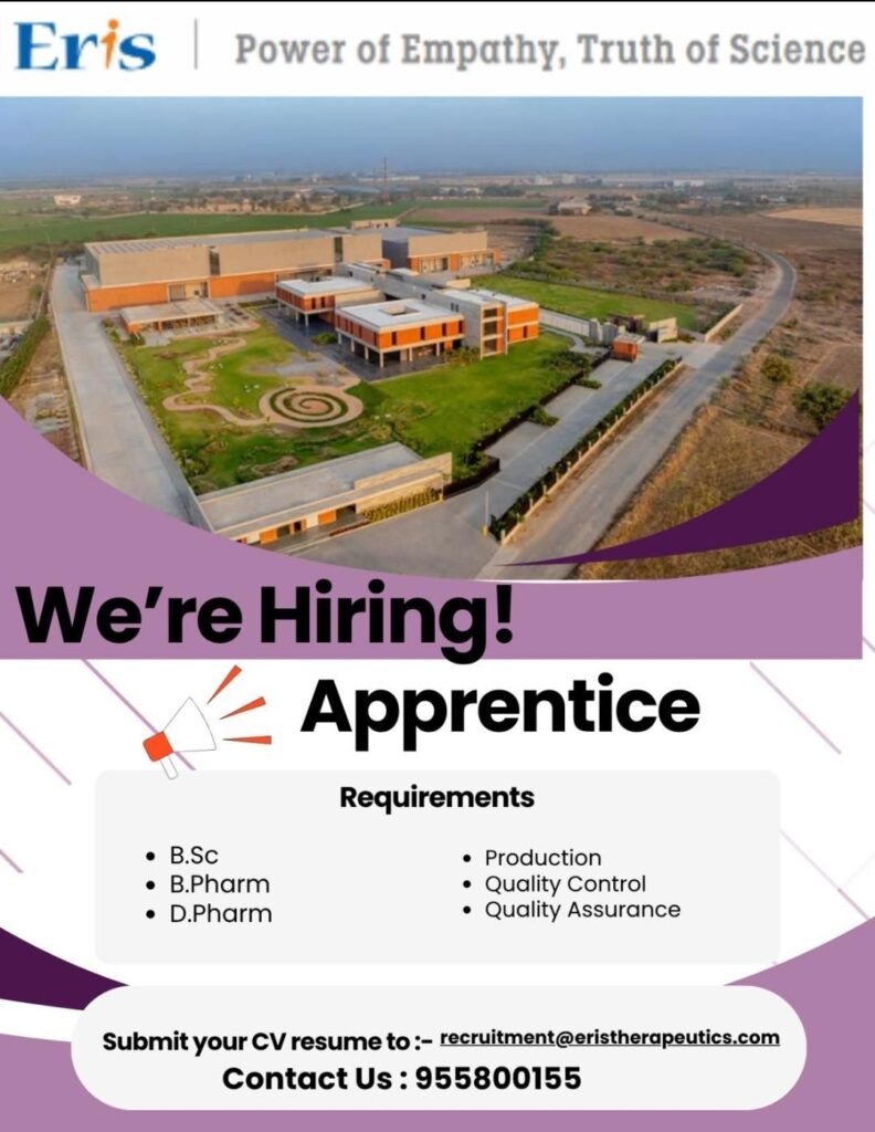 Eris Therapeutics Hiring Apprentices in Ahmedabad