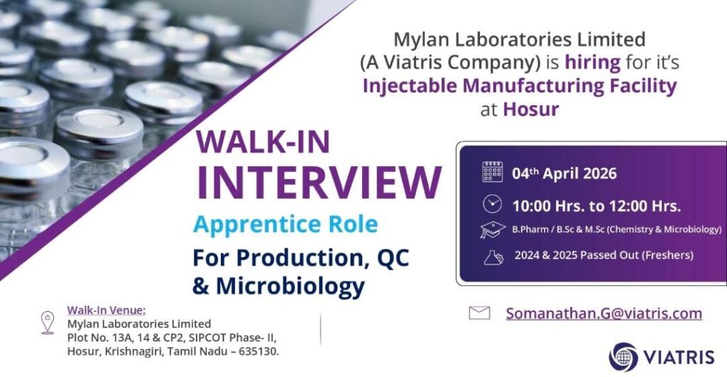 Mylan Laboratories Walk-In Interview 2026 | Apprentice Jobs
