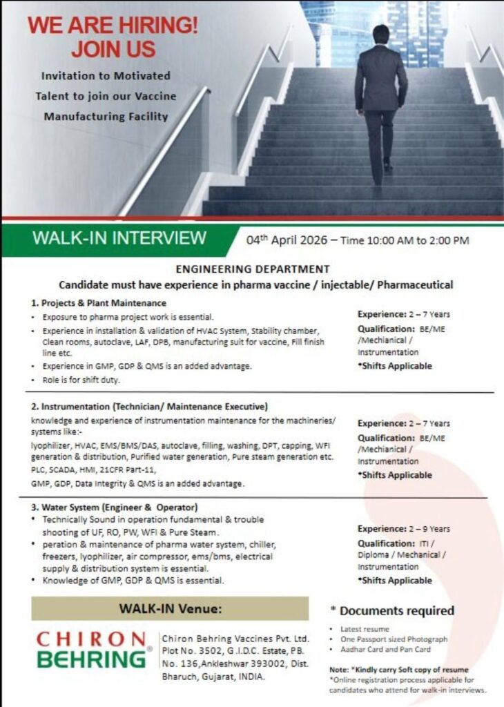 Chiron Behring Vaccines Walk-In Interview 2026