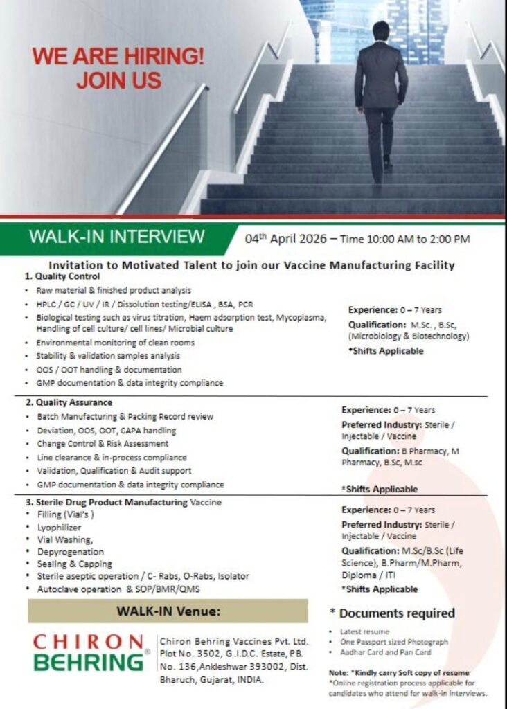 Chiron Behring Vaccines Walk-In Interview 2026