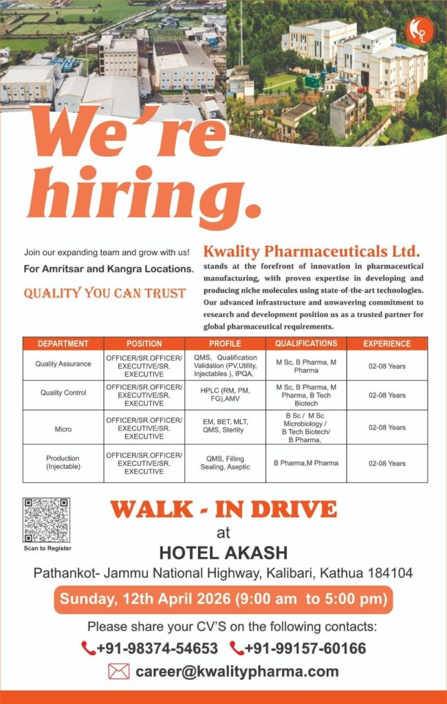 Kwality Pharmaceuticals Walk-In Drive 2026