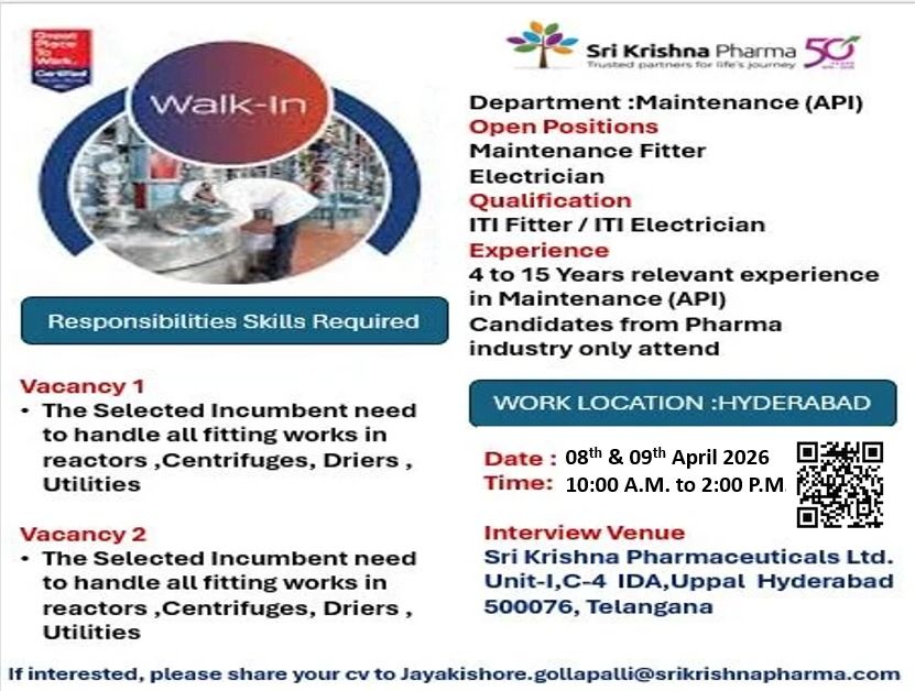 Sri Krishna Pharma Walk-in Interview 2026