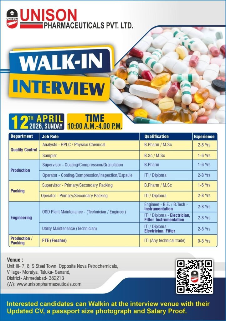 Unison Pharmaceuticals Walk-In Interview 2026 