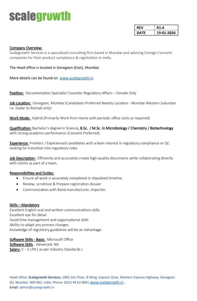 Scalegrowth Services Hiring Documentation Specialist Jobs