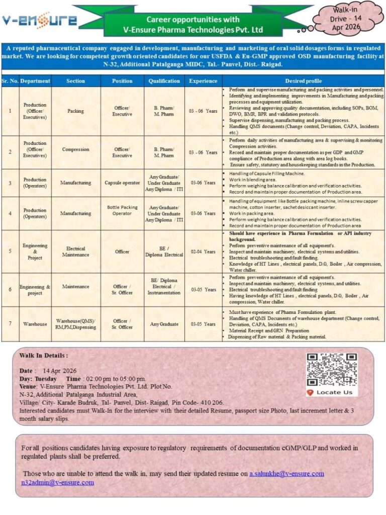V-Ensure Pharma Walk-In Drive 2026