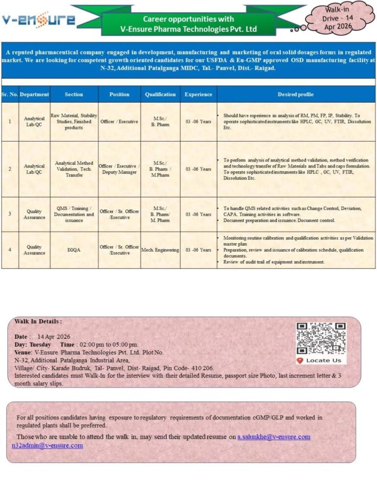 V-Ensure Pharma Walk-In Drive 2026