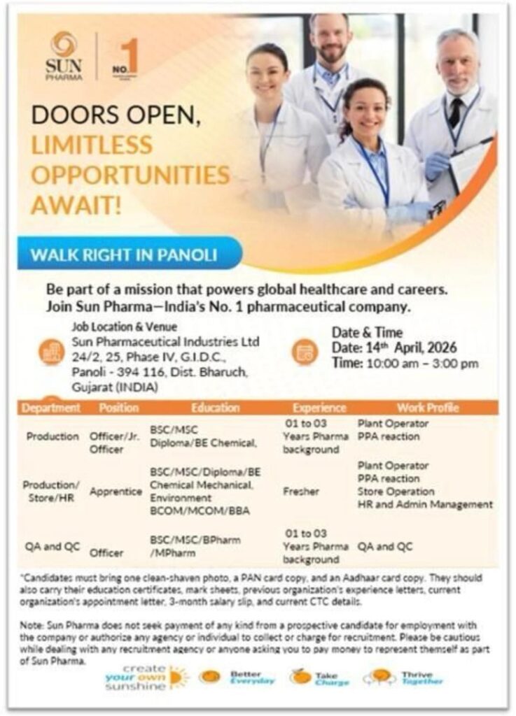 Walk-In Drive at Sun Pharmaceutical Industries Ltd