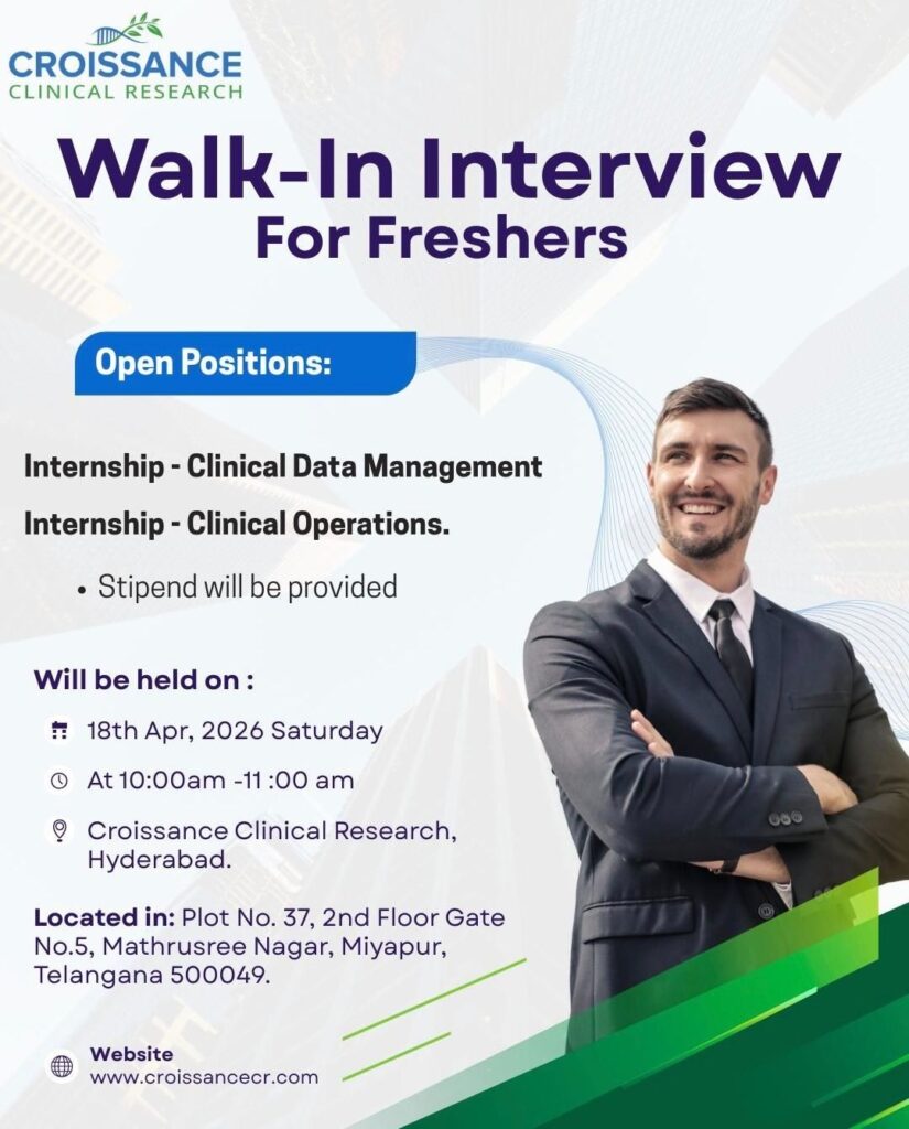 Walk-in interview at Croissance Clinical Research for freshers