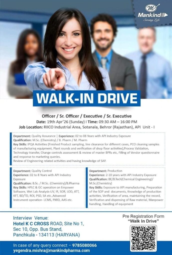 Mankind Pharma Walk-In Drive 2026 | QA, QC & Production Jobs 