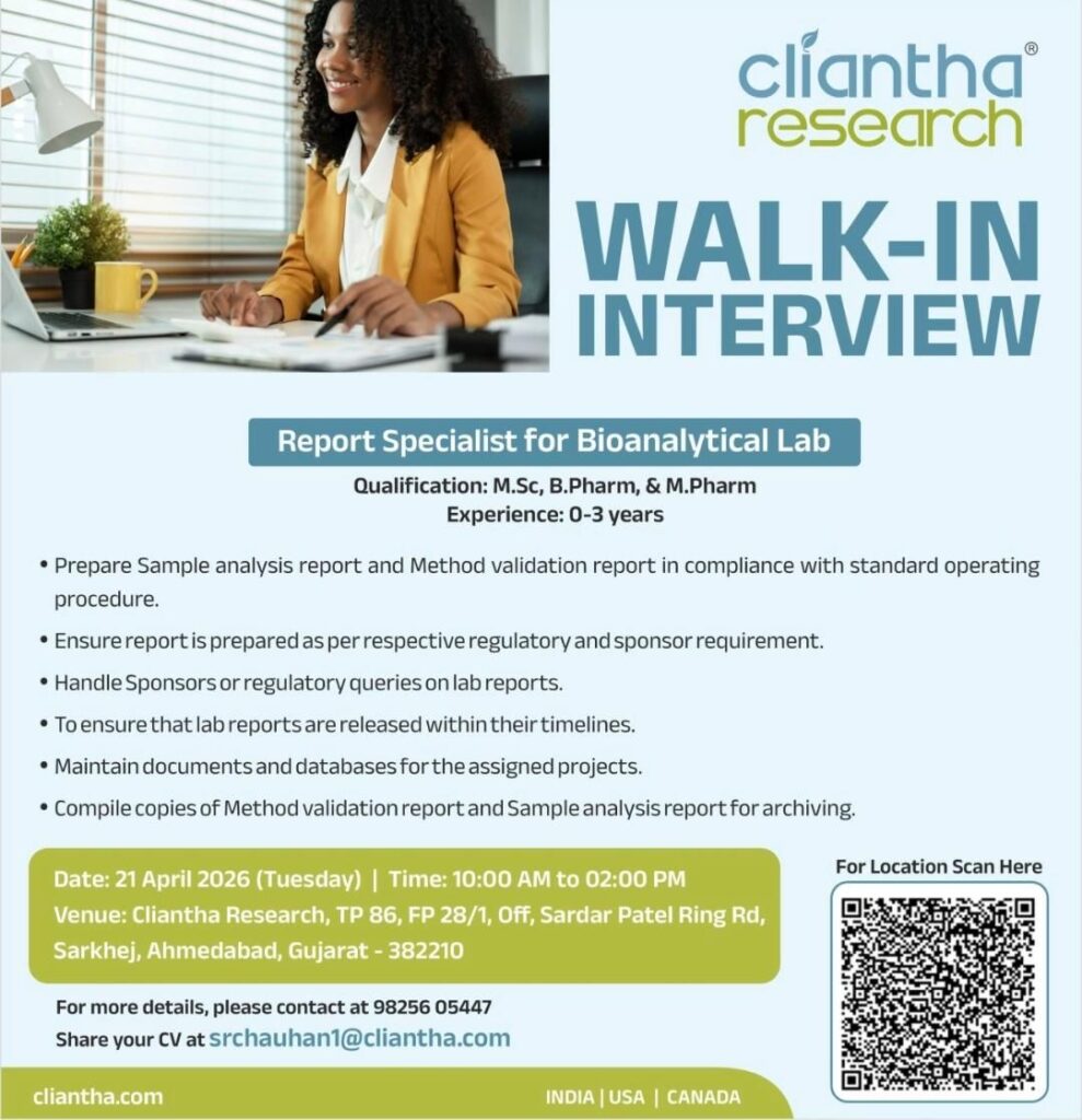 Walk-In Interview at Clinatha Research | Bioanalytical Lab Hiring
