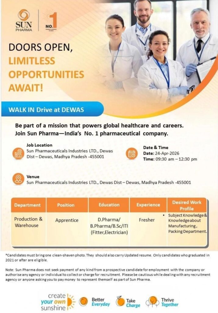 Walk-In Drive at Sun Pharmaceutical Industries Ltd. – Dewas | Freshers