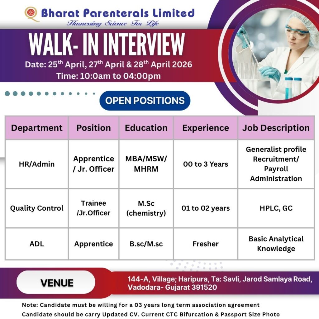 Bharat Parenterals Limited Walk-In Interview 2026