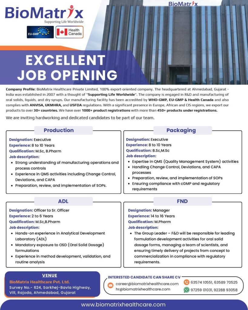 BioMatrix Healthcare Hiring – Multiple Openings