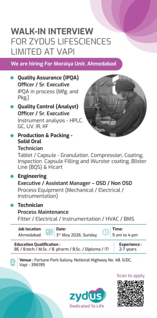 Zydus Walk-In Interview at Vapi