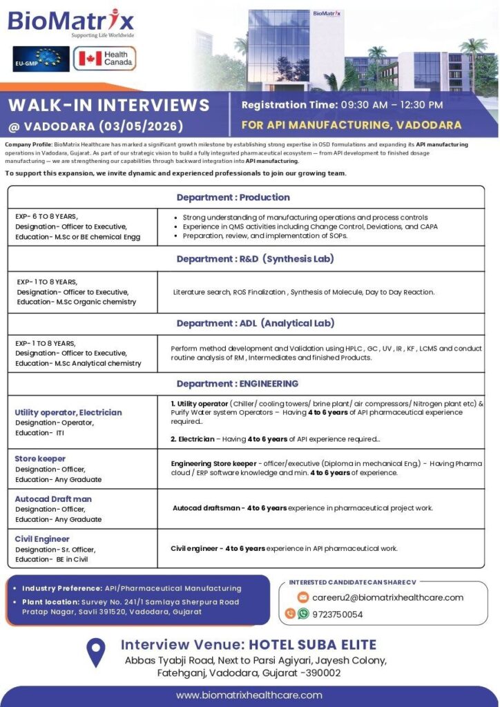 BioMatrix Healthcare Walk-In Interview | API Jobs