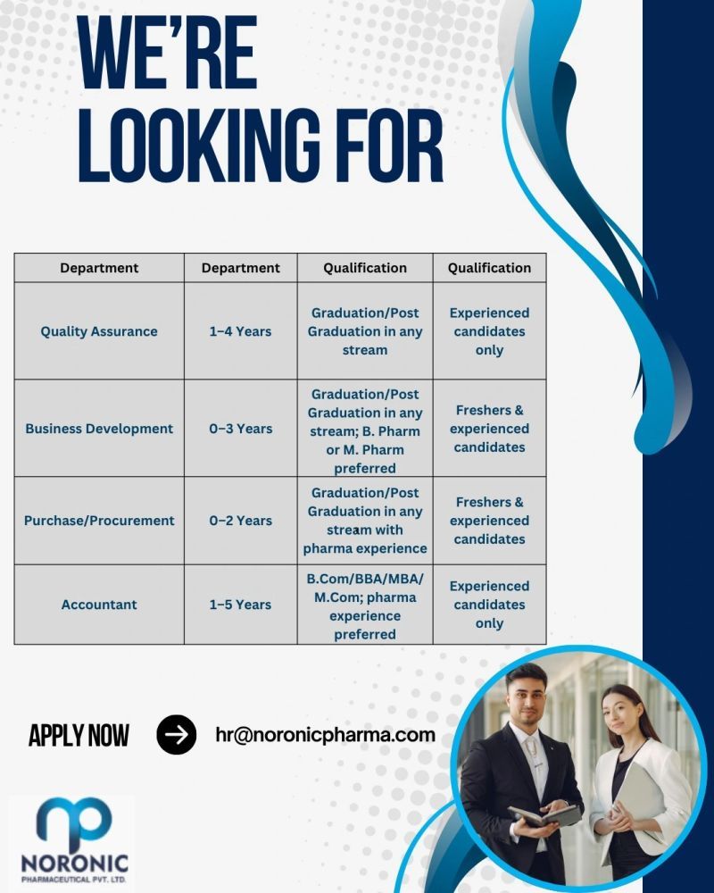 Noronic Pharmaceutical Pvt. Ltd. Hiring – Multiple Departments