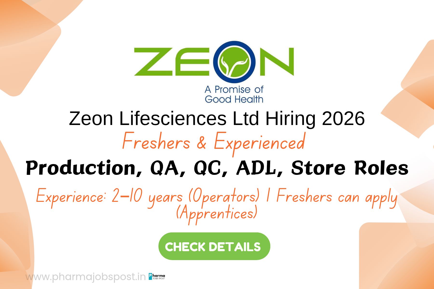 Zeon Lifesciences Limited Hiring 2026 | Multiple Openings for Operators ...