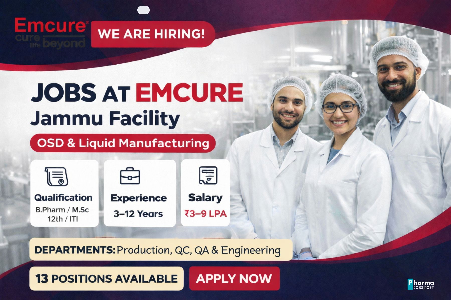 Emcure Pharmaceuticals Hiring 2026 | OSD & Liquid Facility Jobs in ...