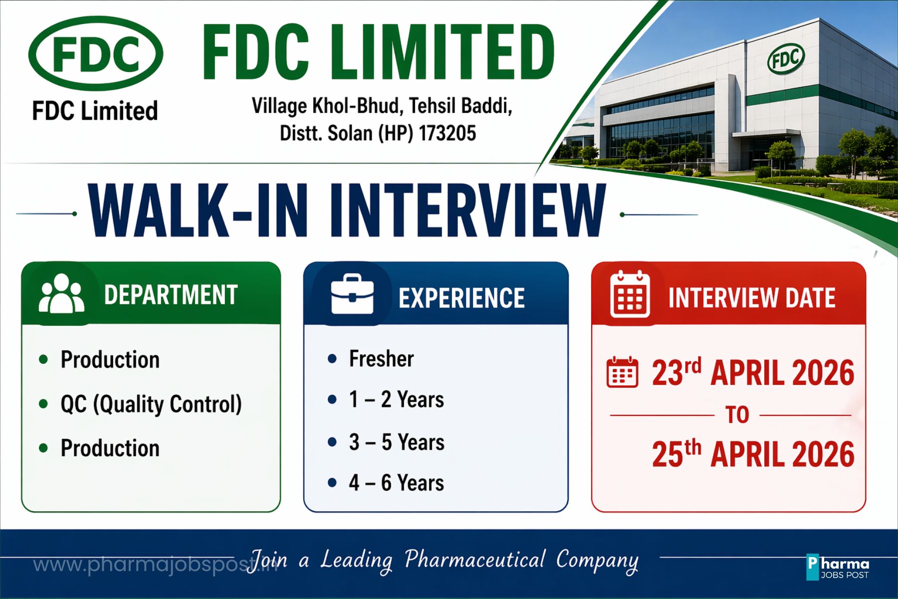 FDC Limited Walk-In Interview 2026 | Production & QC Jobs in Baddi ...