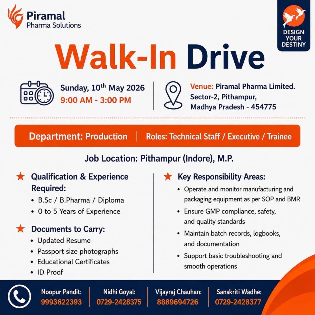 Piramal Pharma Solutions Walk-In Drive| Production Department Jobs