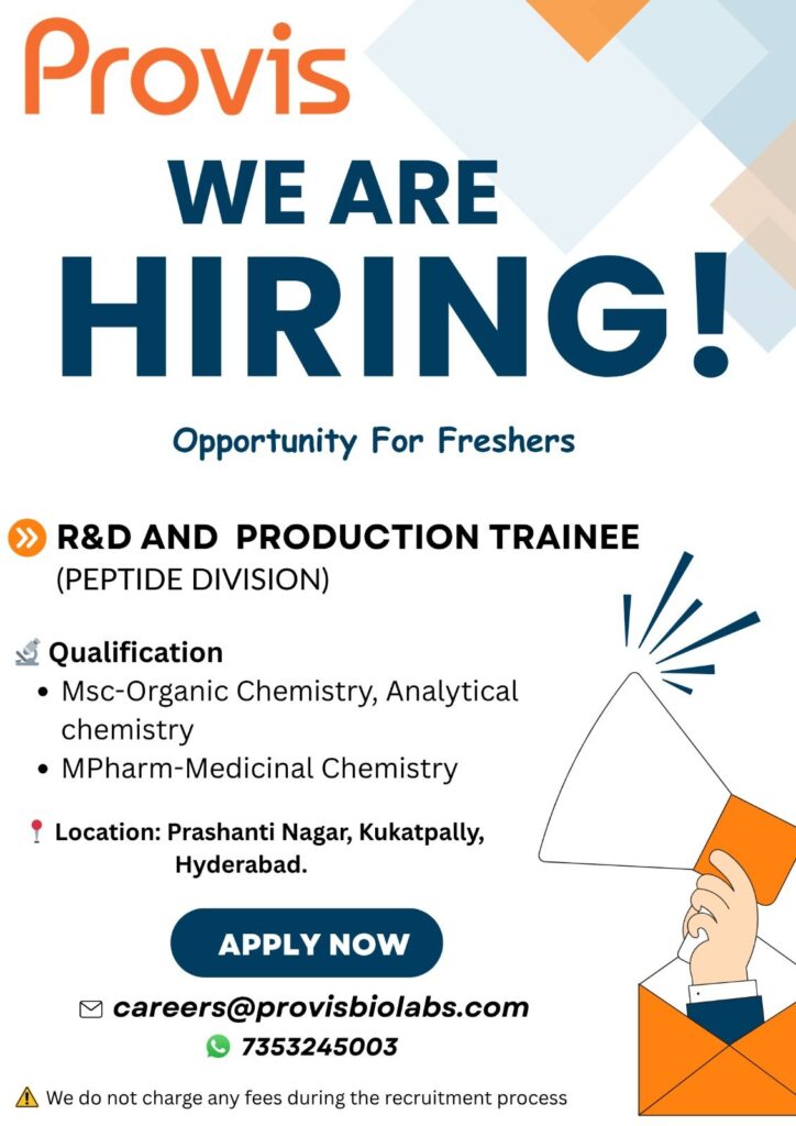 Provis Biolabs Hiring Freshers | R&D & Production Trainee Jobs