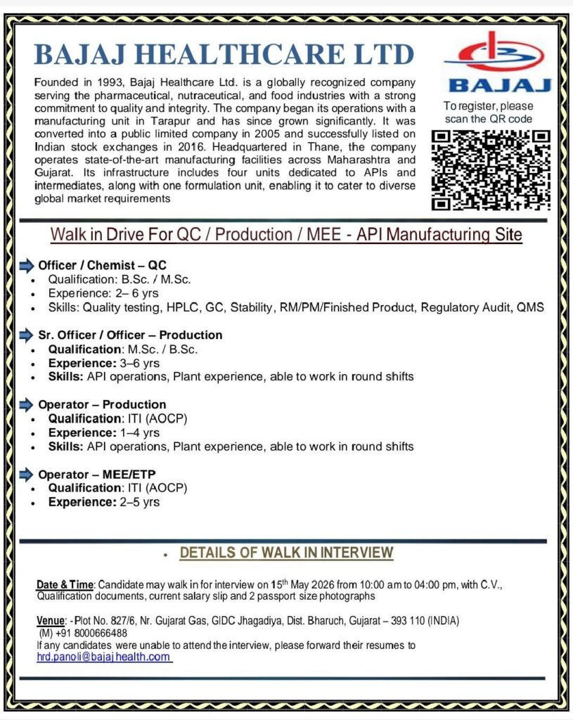 Bajaj Healthcare Walk-In Drive 2026 