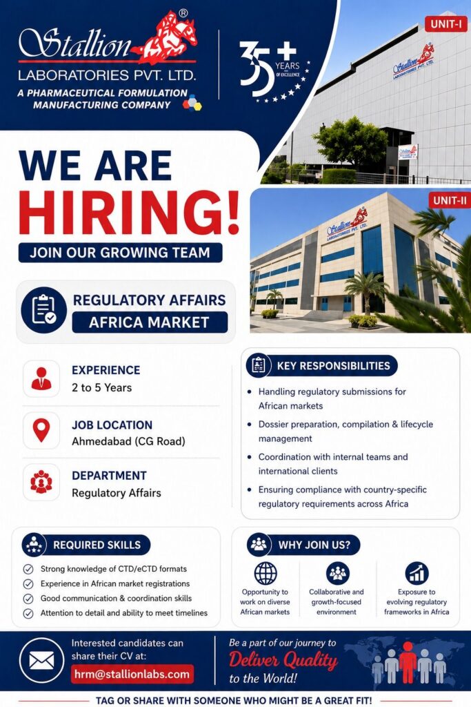 Stallion Laboratories Hiring Regulatory Affairs & Engineering Procurement