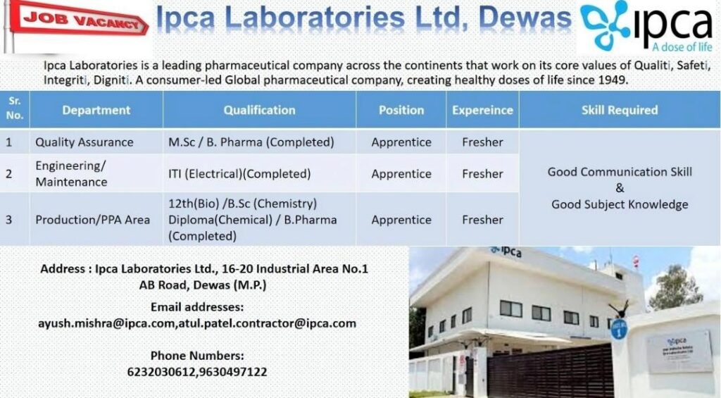 Ipca Laboratories Ltd Dewas Hiring Freshers 2026