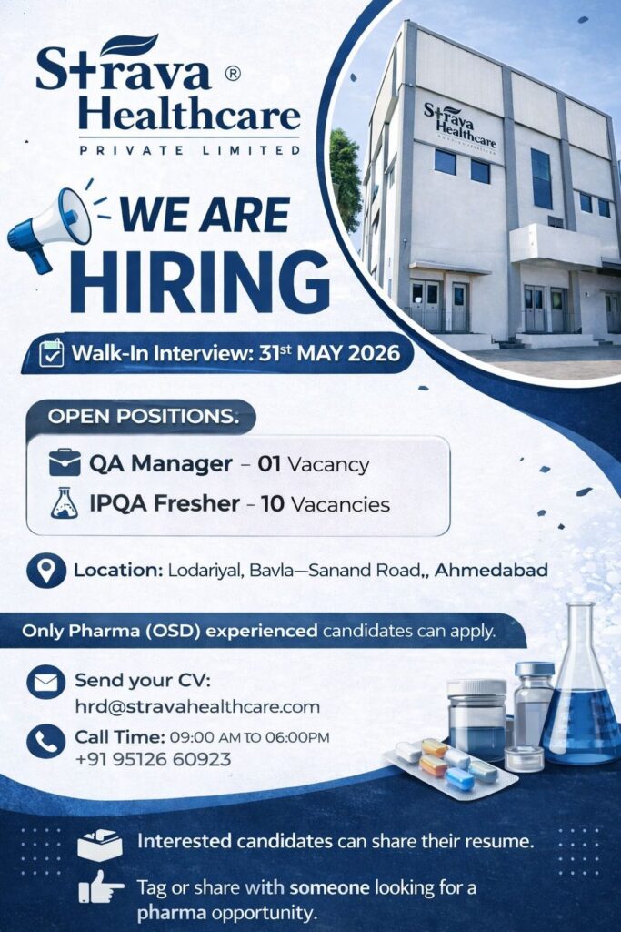 Strava Healthcare Pvt. Ltd. is conducting a walk-in interview on 31st May 2026