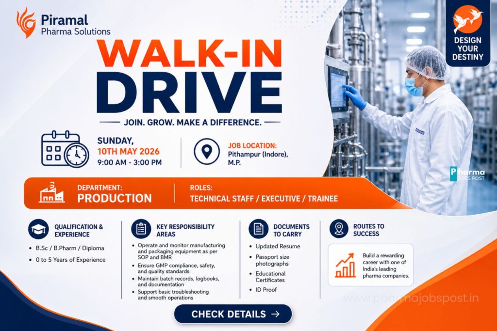 Piramal Pharma Solutions Walk-In Drive| Production Department Jobs