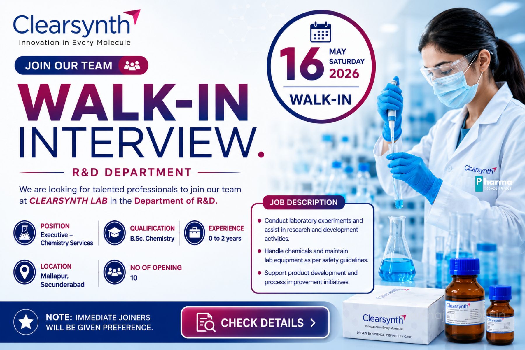 Clearsynth Lab Walk-In Interview 2026 | Hiring Executive – Chemistry ...