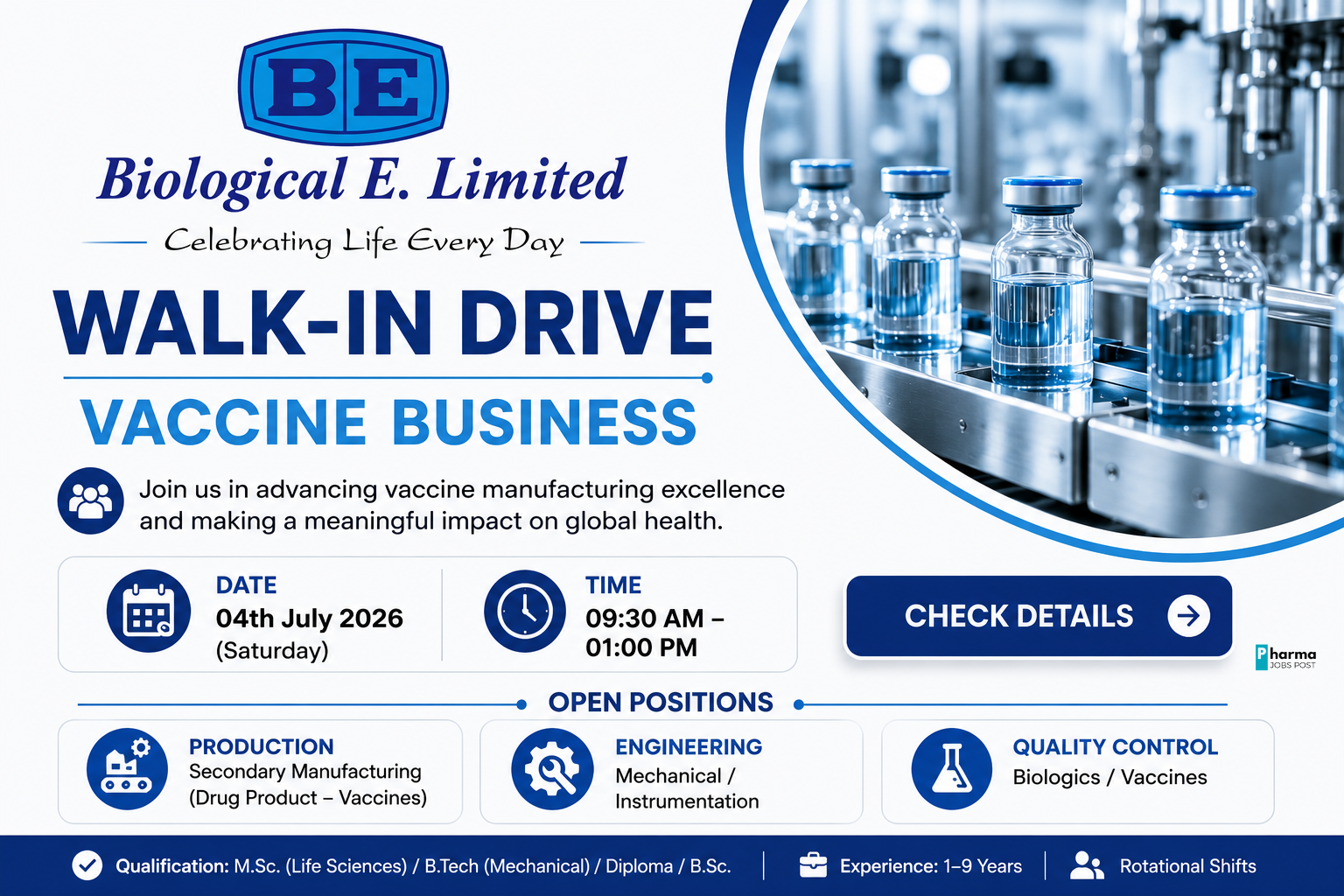 Biological E. Limited Walk-In Drive 2026 || Hyderabad