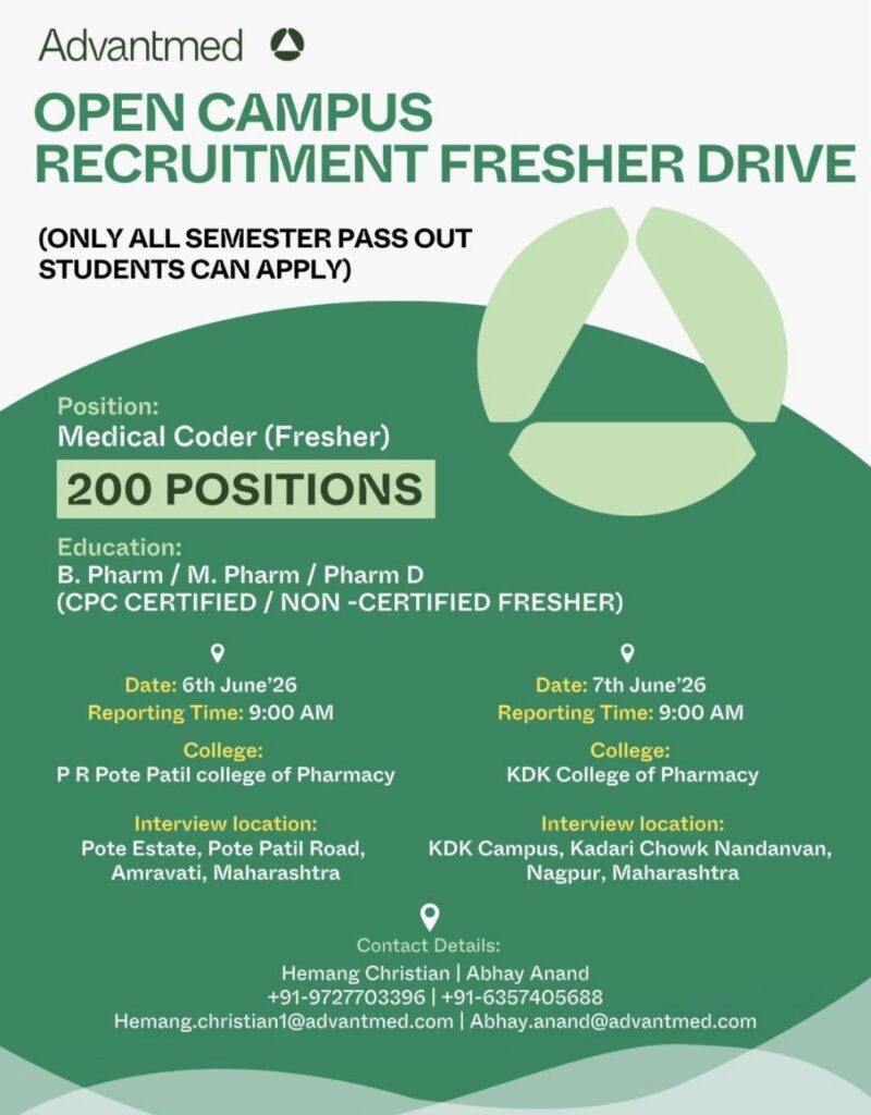 Advantmed Open Campus Recruitment 2026 for Freshers