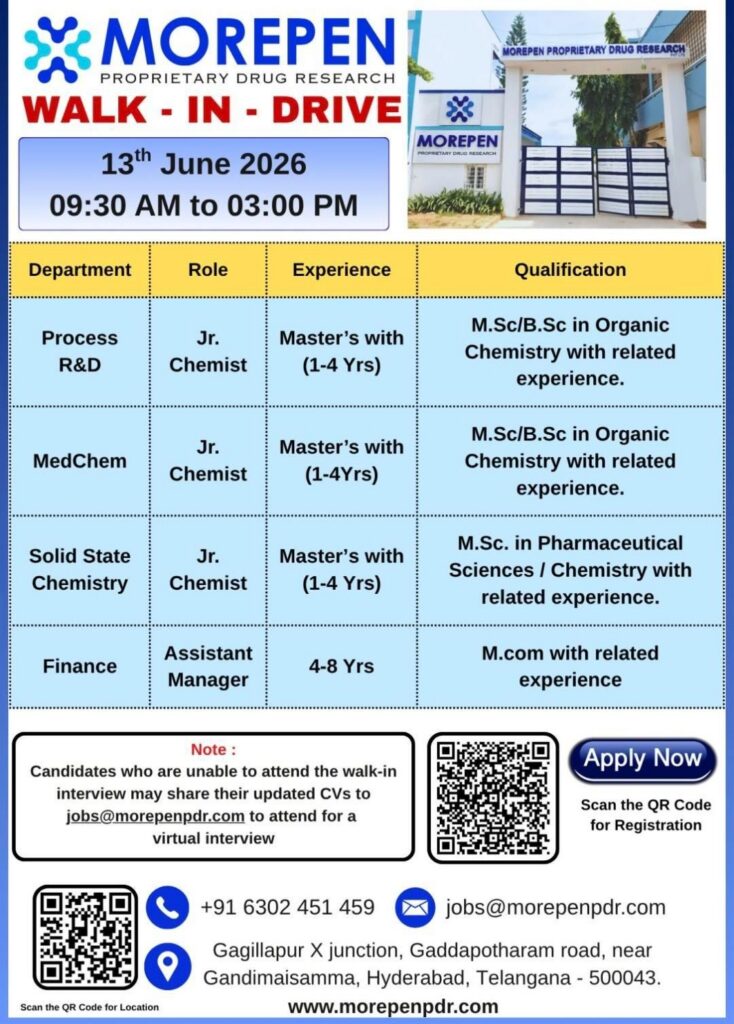 Morepen Proprietary Drug Research Walk-In Drive 2026