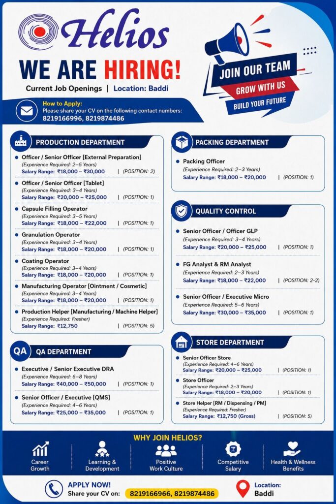 Helios Pharmaceuticals Recruitment 2026
