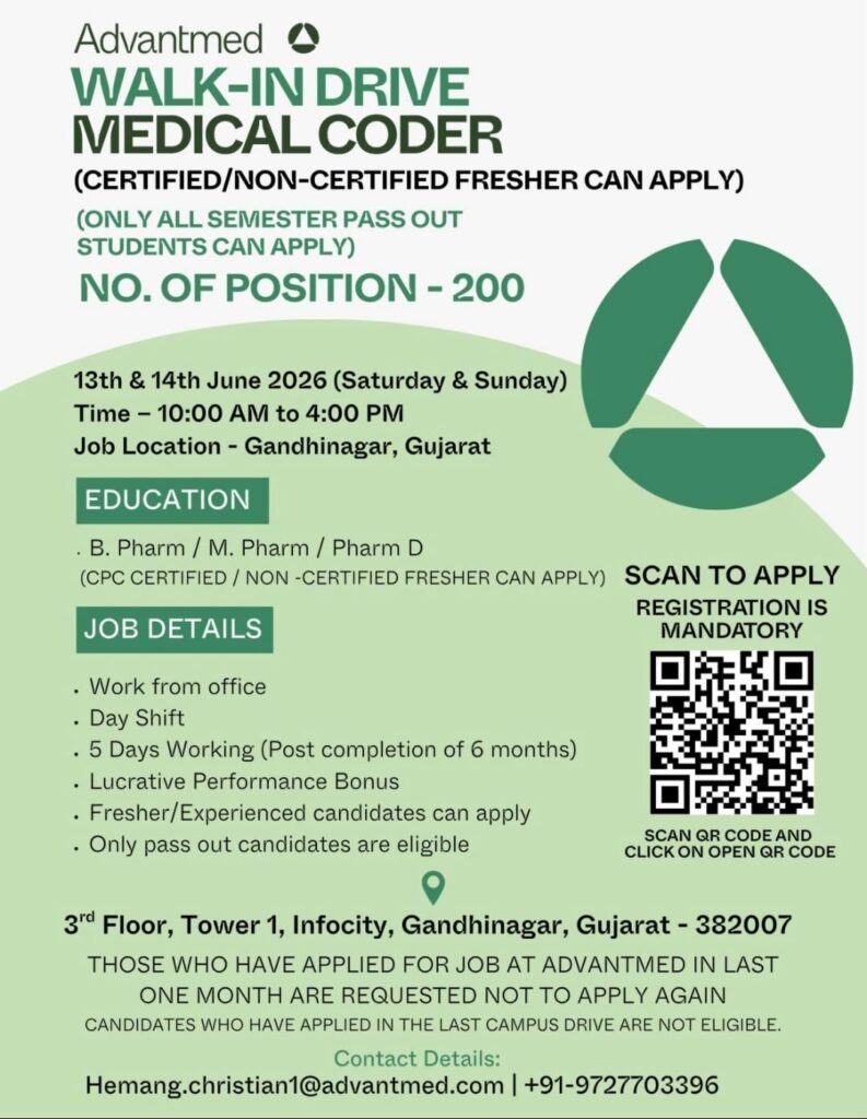 Advantmed Walk-In Drive 2026 for Medical Coders | 200 Openings