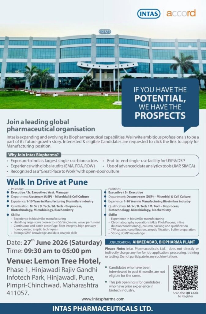 Intas Pharmaceuticals Ltd. Walk-In Drive at Pune
