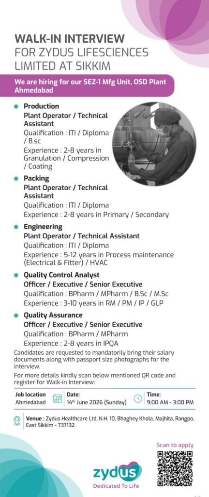 Zydus Lifesciences Walk-In Interview 2026 