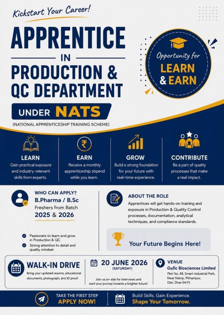 Apprentice in Production & QC Department Under NATS 