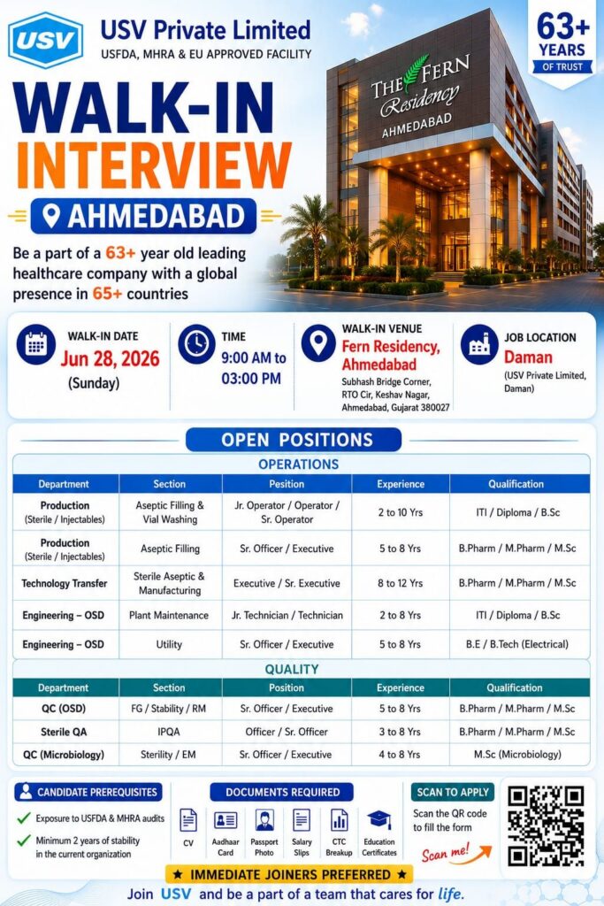 USV Private Limited Walk-In Interview 2026