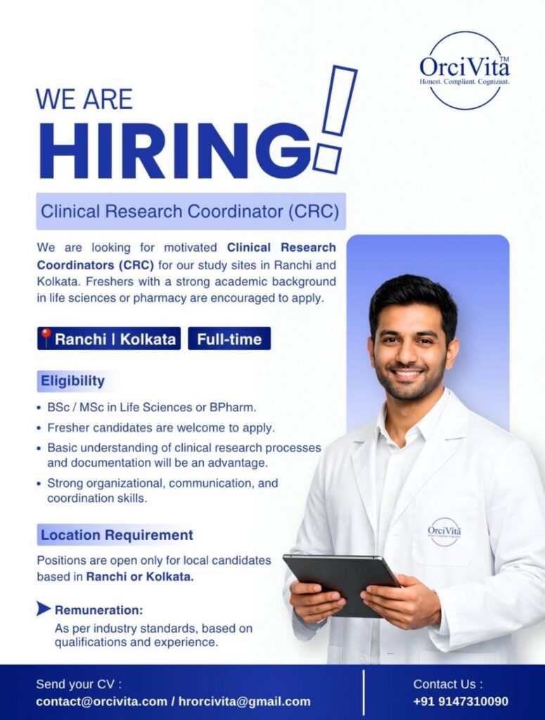 OrciVita Hiring Clinical Research Coordinator (CRC) Jobs