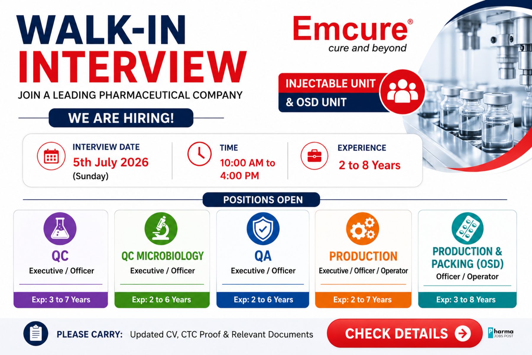 Emcure Pharmaceuticals Walk-in Interview 2026 | QA, QC, Production ...