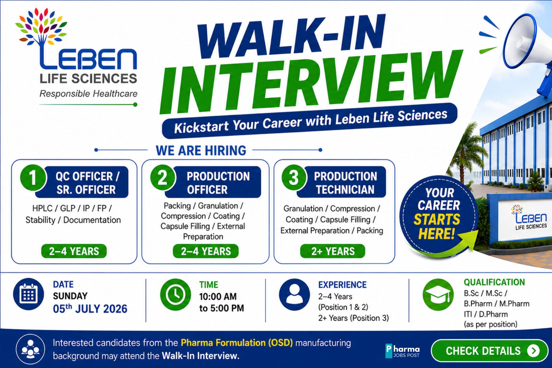 Leben Life Sciences Walk-In Interview 2026 for QC Officer, Production ...