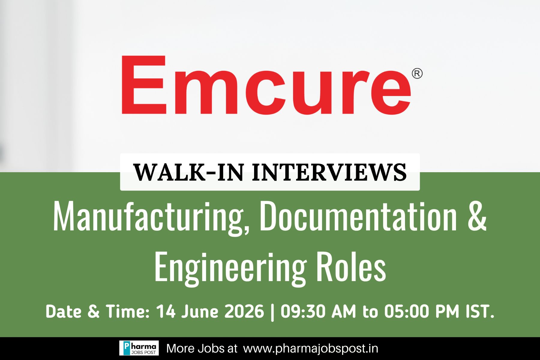 Emcure Walk-In Drive 2026 for API Manufacturing, Documentation ...