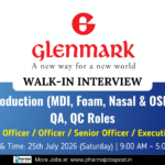 Glenmark Pharma is inviting experienced professionals to attend a Walk-in Drive in Vadodara