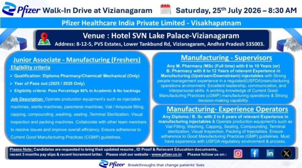 Pfizer Walk-In Drive 2026 at Vizianagaram